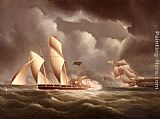 Famous Night Paintings - A British Frigate Attacking A Pirate Lugger At Night